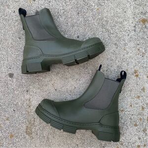 Ganni Rubber Green Ankle Boots